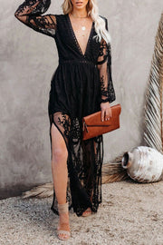 Fairy Air Fluttering V-neck See-through Lace Dress