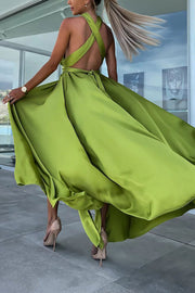 Different Elegant Effects Satin Free Tie Neck Slit Maxi Dress