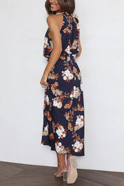 Wine Country Dates Floral Halter Neck Elastic Waist Maxi Dress