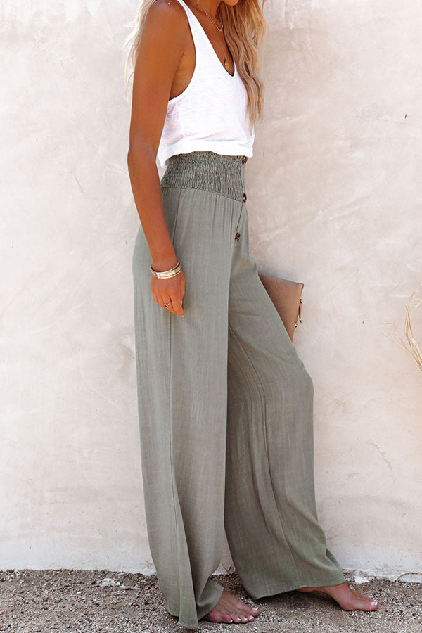 Kamille Linen Blend High Rise Smocked Pants