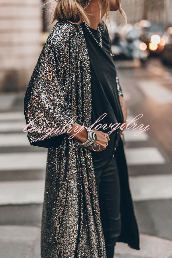 Disco Glamour Sequin Bell Sleeve Kimono