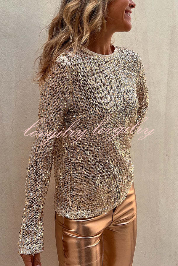 Keep It Shine Sequin Long Sleeve Shift Blouse