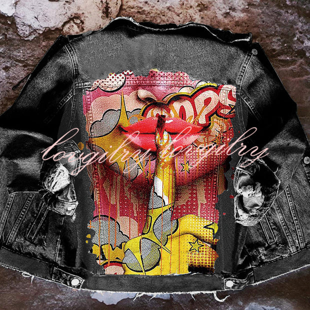 Halloween Print Long Sleeve Denim Jacket