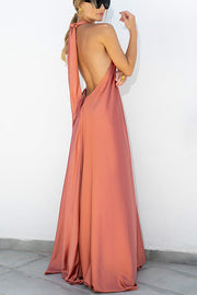 Classy and Fabulous Satin Halter Backless Maxi Dress