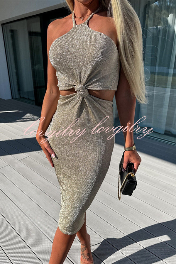 Slay The Look Knit Front Knotted Cutout Halter Midi Dress