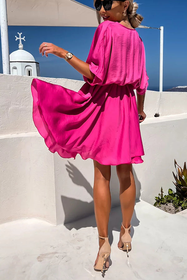 Tell You Something Batwing Sleeve Satin Dress