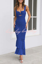 Solid Color High Waist Pleated Mermaid Dress