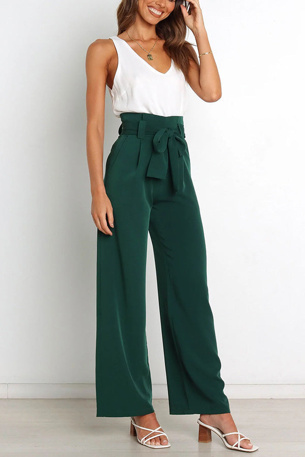 In Vogue Belted Pocketed Wide Leg Pants