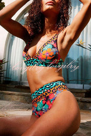 Aloha Honey Leopard Printed Colorblock Bikini