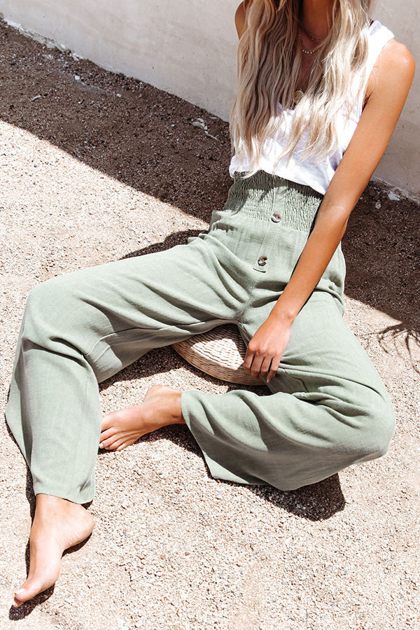 Kamille Linen Blend High Rise Smocked Pants