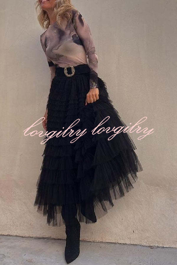 Be Your Own City Queen Tiered Elastic Waist Tulle Maxi Skirt