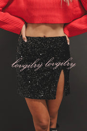 Eye Catching Sequined Back Zip High Slit Skirt