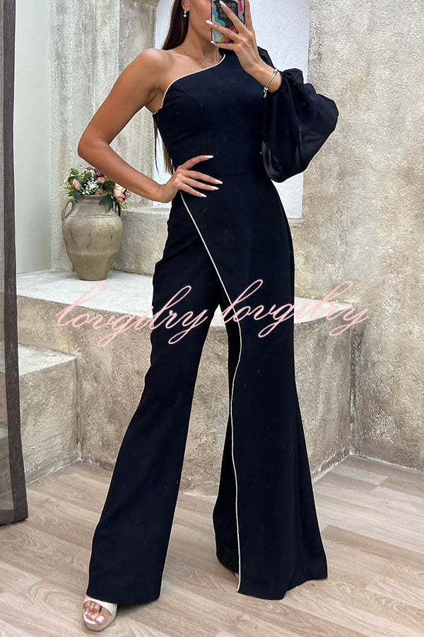 Fashion Diary Asymmetrical Design Diamond Trim One Shoulder Party Jumpsuit