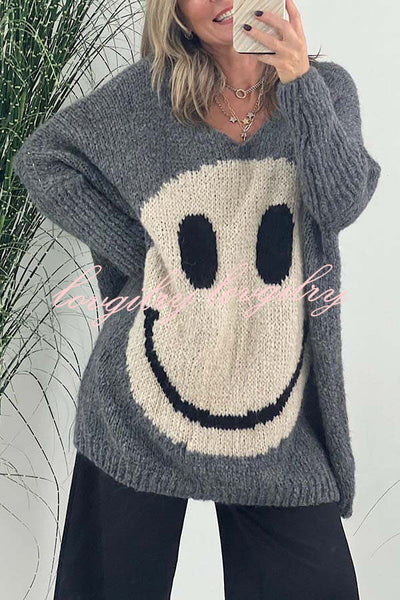 Confidence Is Everything Knit Smiley Face Long Sleeved Sweater