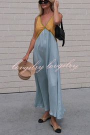 Perfect for Summer Weddings Satin Contrast Colour Relaxed Maxi Dress