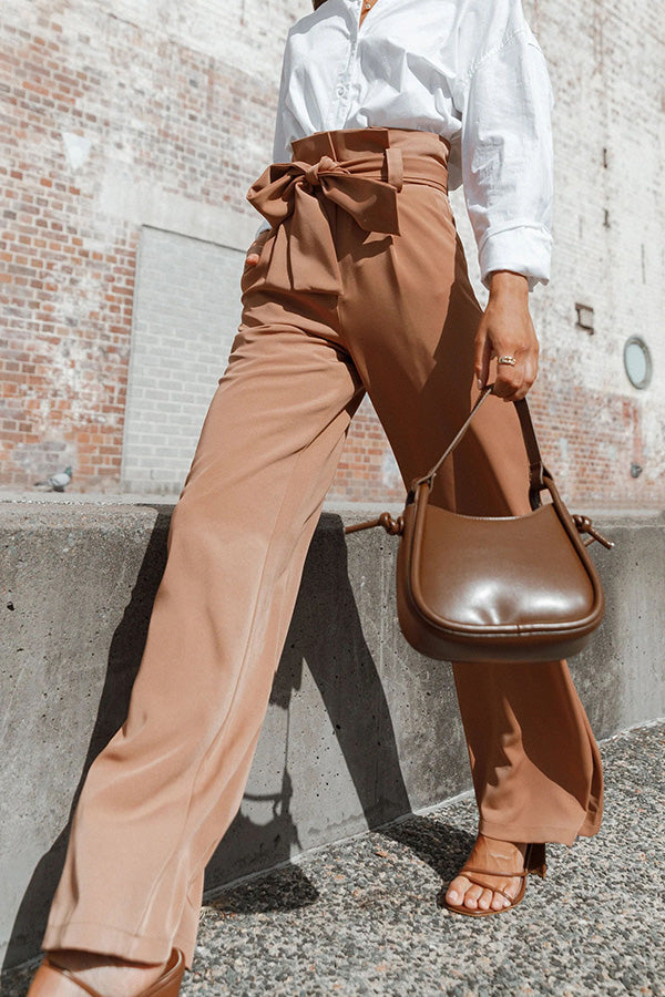 In Vogue Belted Pocketed Wide Leg Pants