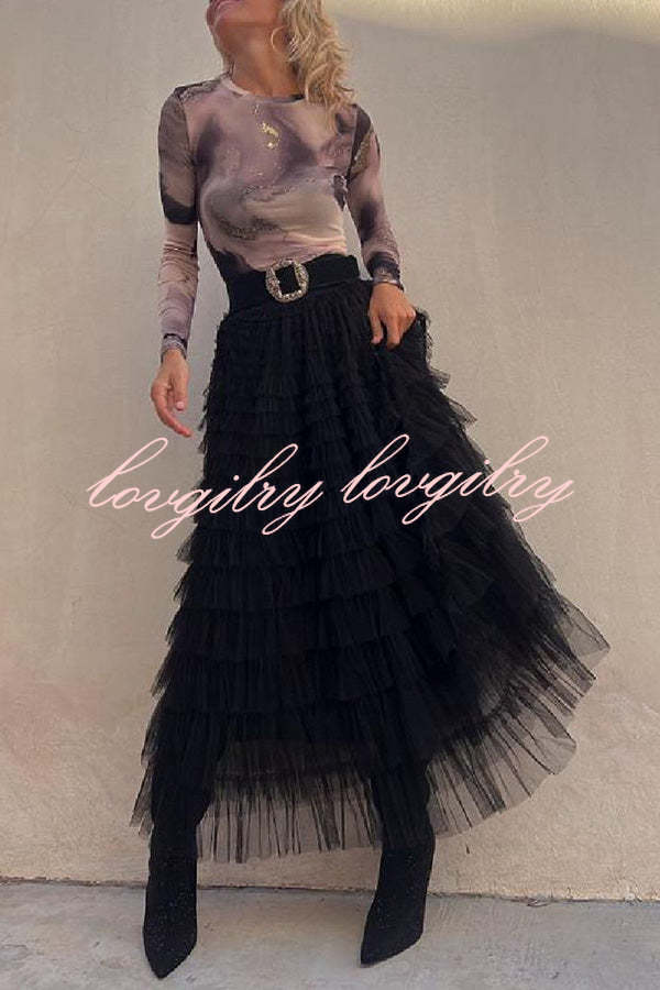 Be Your Own City Queen Tiered Elastic Waist Tulle Maxi Skirt