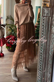 Be Your Own City Queen Tiered Elastic Waist Tulle Maxi Skirt