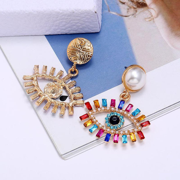 Devil's Eye Pearl Alloy Earrings