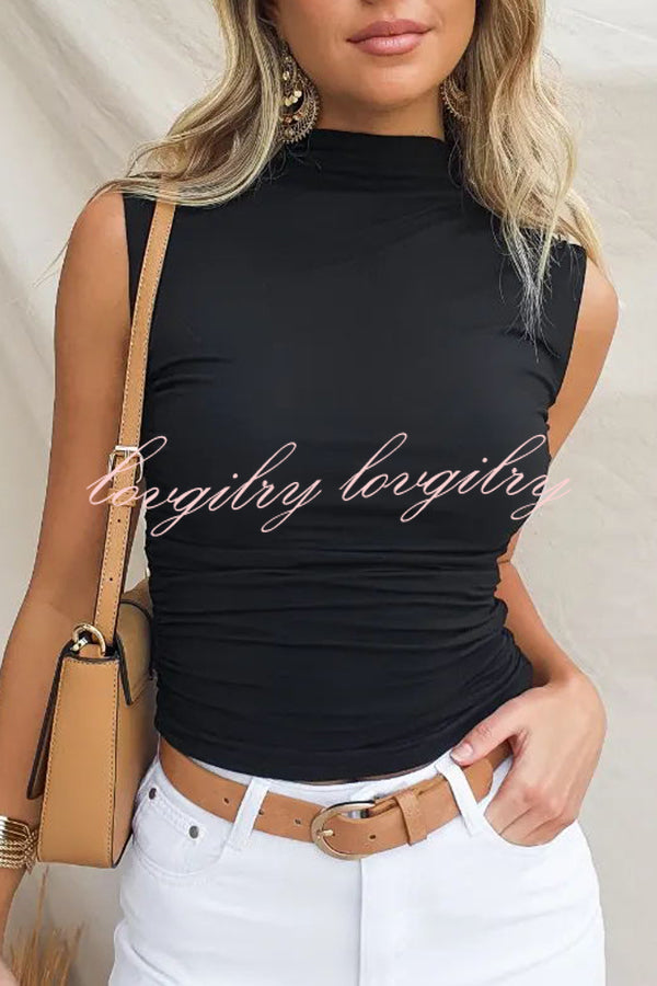 Sleeveless Slim Fit Backless Solid Color T Shirt