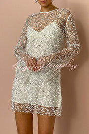 Sparkle and Shine Sequins and Pearls Fabric Mini Dress with Separate Slip