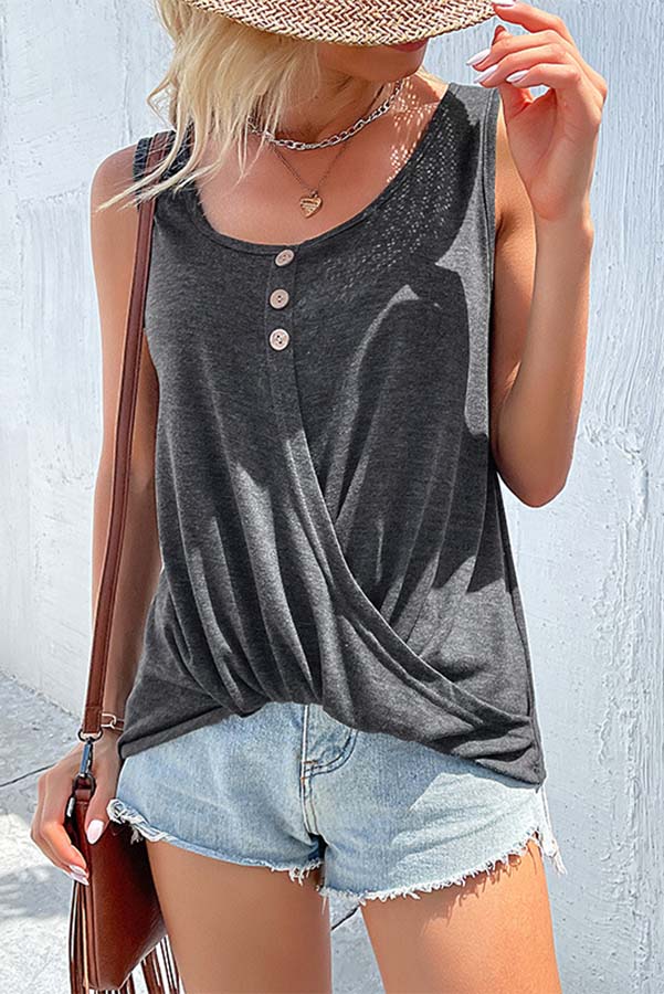 Markey Cotton Blend Twist Front Button Tank