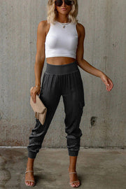 Luxe Look Satin High Waist Pocketed Joggers