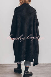 Chunky and Warm Knit Button Pocketed Oversized Midi Cardigan