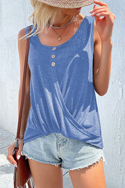 Markey Cotton Blend Twist Front Button Tank