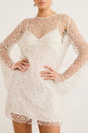 Sparkle and Shine Sequins and Pearls Fabric Mini Dress with Separate Slip