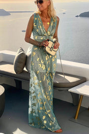 Golden Sunset Stories V-neck Maxi Dress