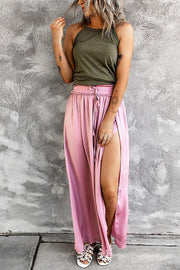 Adjustable Drawstring Waist Silky Maxi Skirt