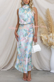 Love In The Garden Floral Halter Neck Elastic Waist Maxi Dress