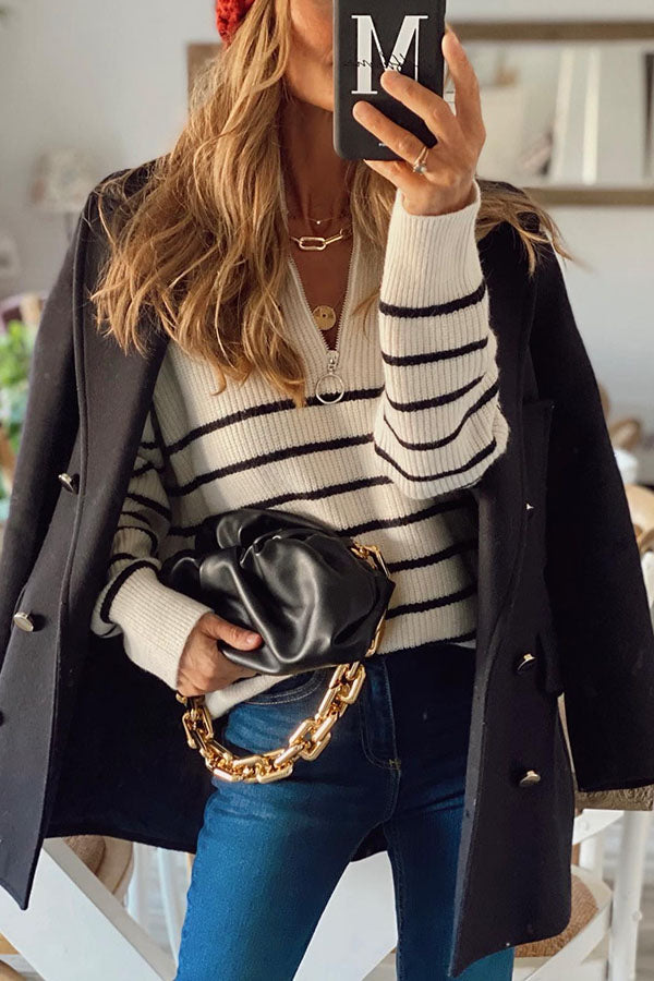 Nyla Striped Knit Half Zip Pullover Sweater