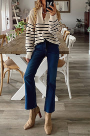 Nyla Striped Knit Half Zip Pullover Sweater