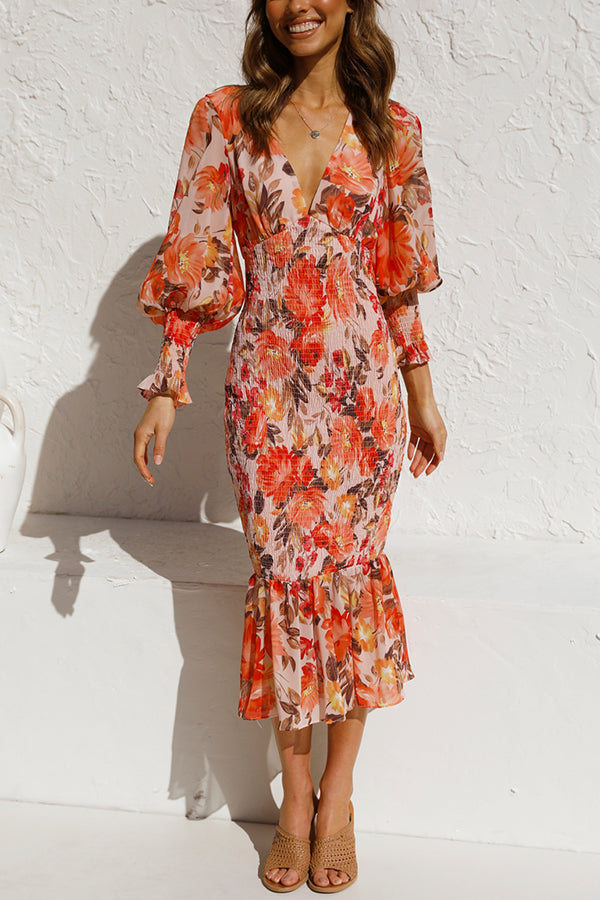 Latisha Floral Smocked Waist Midi Dress