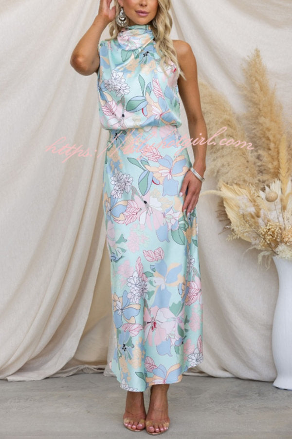 Love In The Garden Floral Halter Neck Elastic Waist Maxi Dress