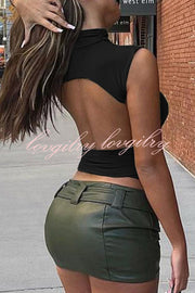 Sleeveless Slim Fit Backless Solid Color T Shirt