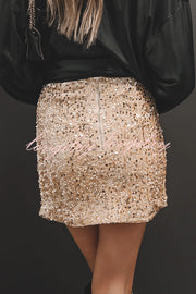 Eye Catching Sequined Back Zip High Slit Skirt