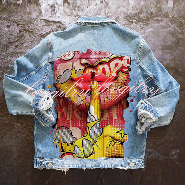 Halloween Print Long Sleeve Denim Jacket