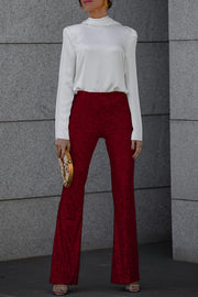 Diva Velvet Sequin High Rise Elastic Waist Flare Pants