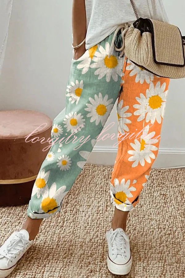 Casual Unique Printed Button Pocket Pants