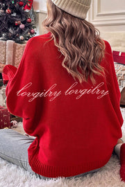 Happy Holidays Contrast Love Letter Turtle Neck Bat Sleeve Sweater