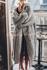 Chunky and Warm Knit Button Pocketed Oversized Midi Cardigan