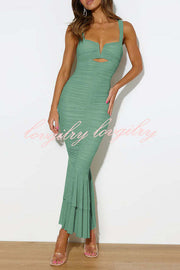 Solid Color High Waist Pleated Mermaid Dress