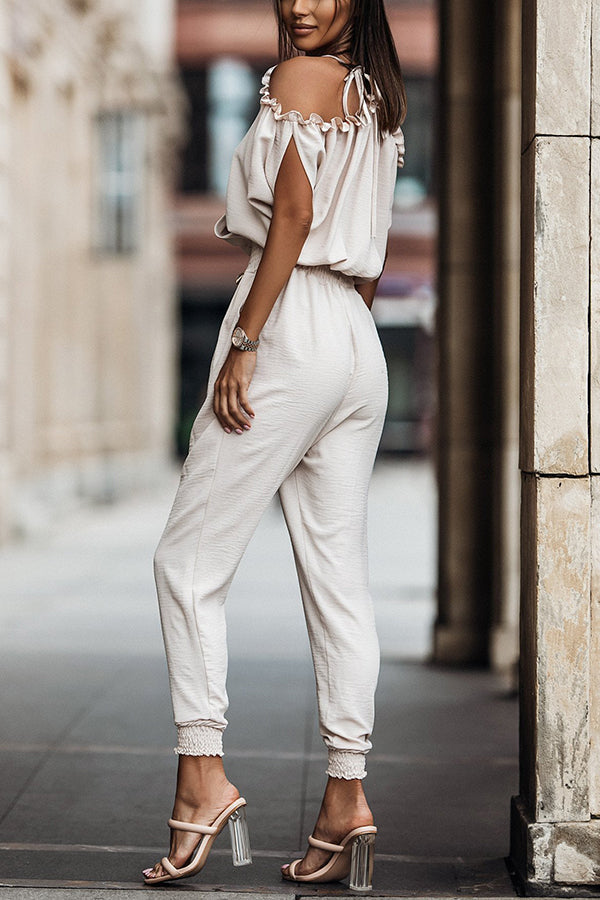 Wonderful Ideas Ruffle Cold Shoulder Jumpsuit