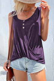 Markey Cotton Blend Twist Front Button Tank