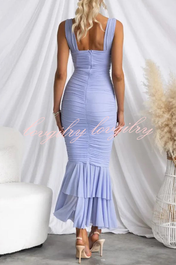 Solid Color High Waist Pleated Mermaid Dress