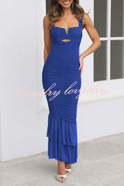 Solid Color High Waist Pleated Mermaid Dress