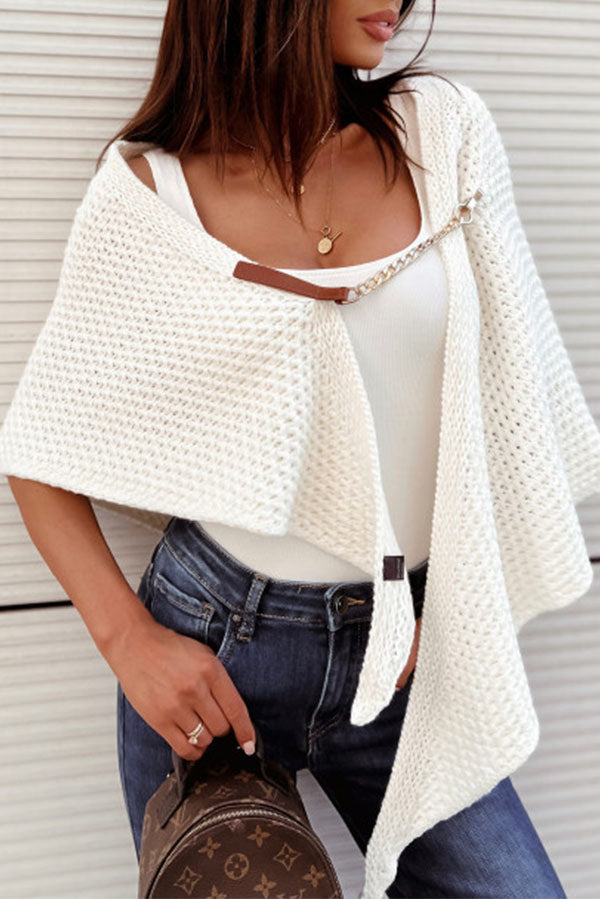 Knitted Shawl with Perforated Leather Buckle